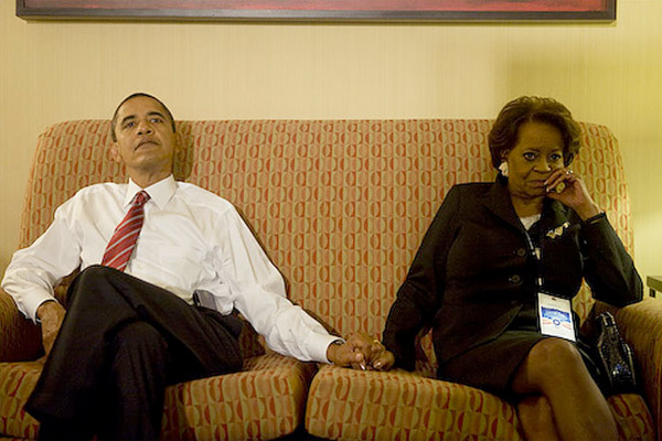 Barack Obama with his mother-in-law, Marian Robinson, on Election Night in 2008