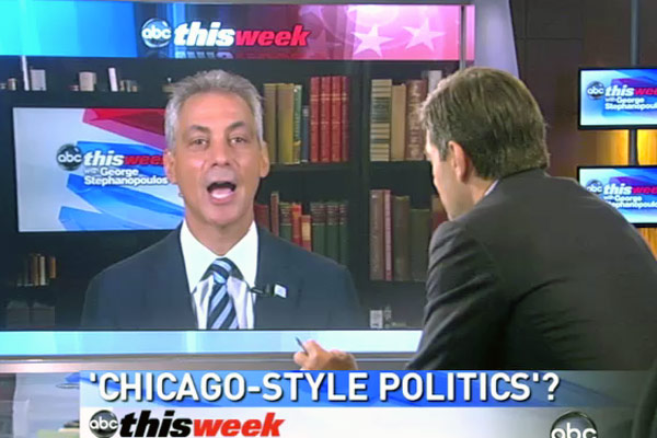 Rahm Emanuel appears on George Stephanopoulos's news show on ABC.