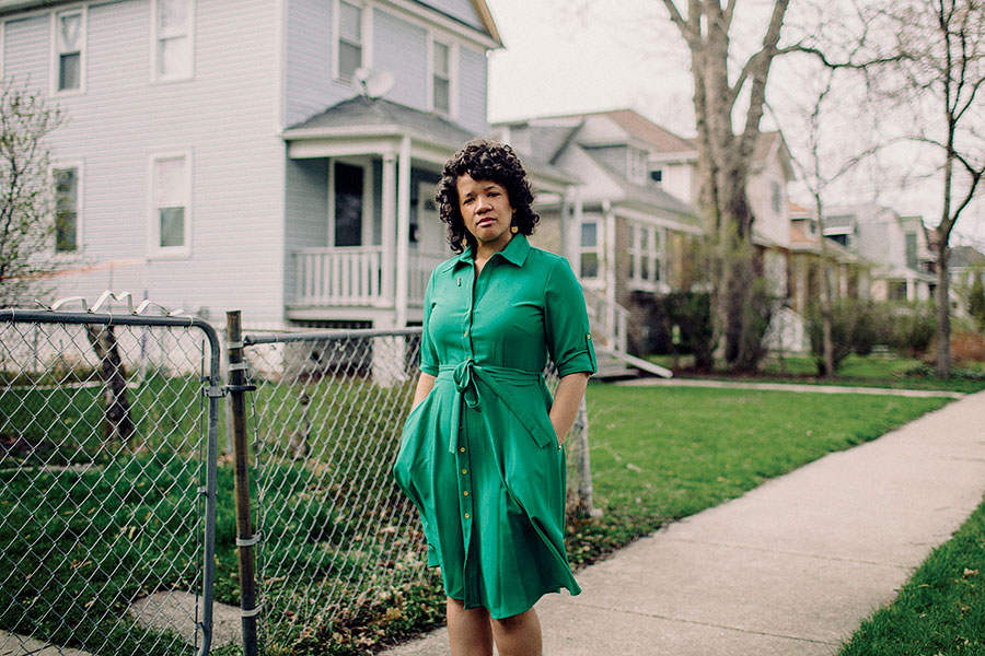 Alderman Robin Rue Simmons, pictured on the block she grew up on in Evanston’s 5th Ward