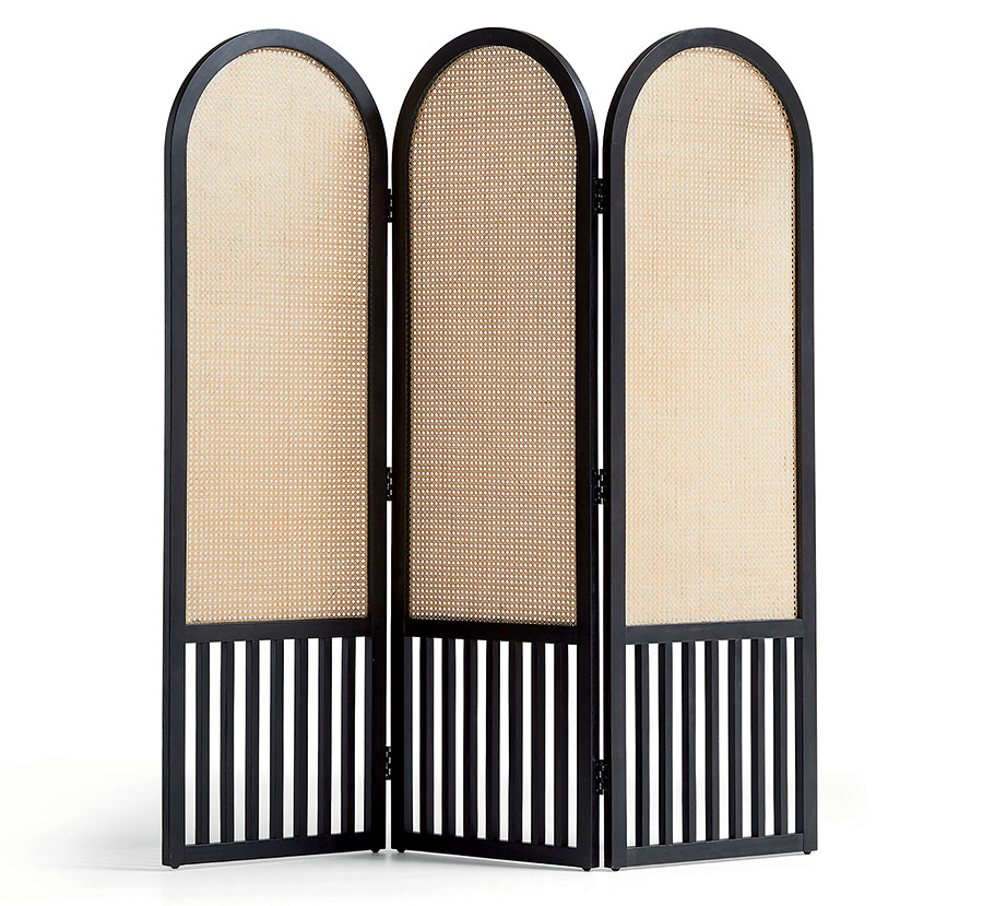 Wood and rattan room divider
