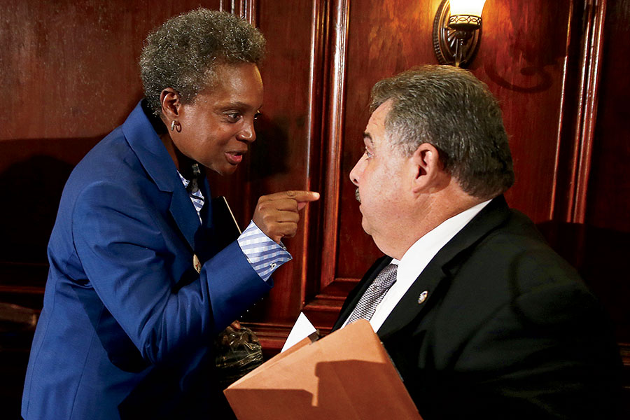 Lori Lightfoot, then a mayoral candidate, with Catanzara’s predecessor, Kevin Graham, after a political event in 2018.