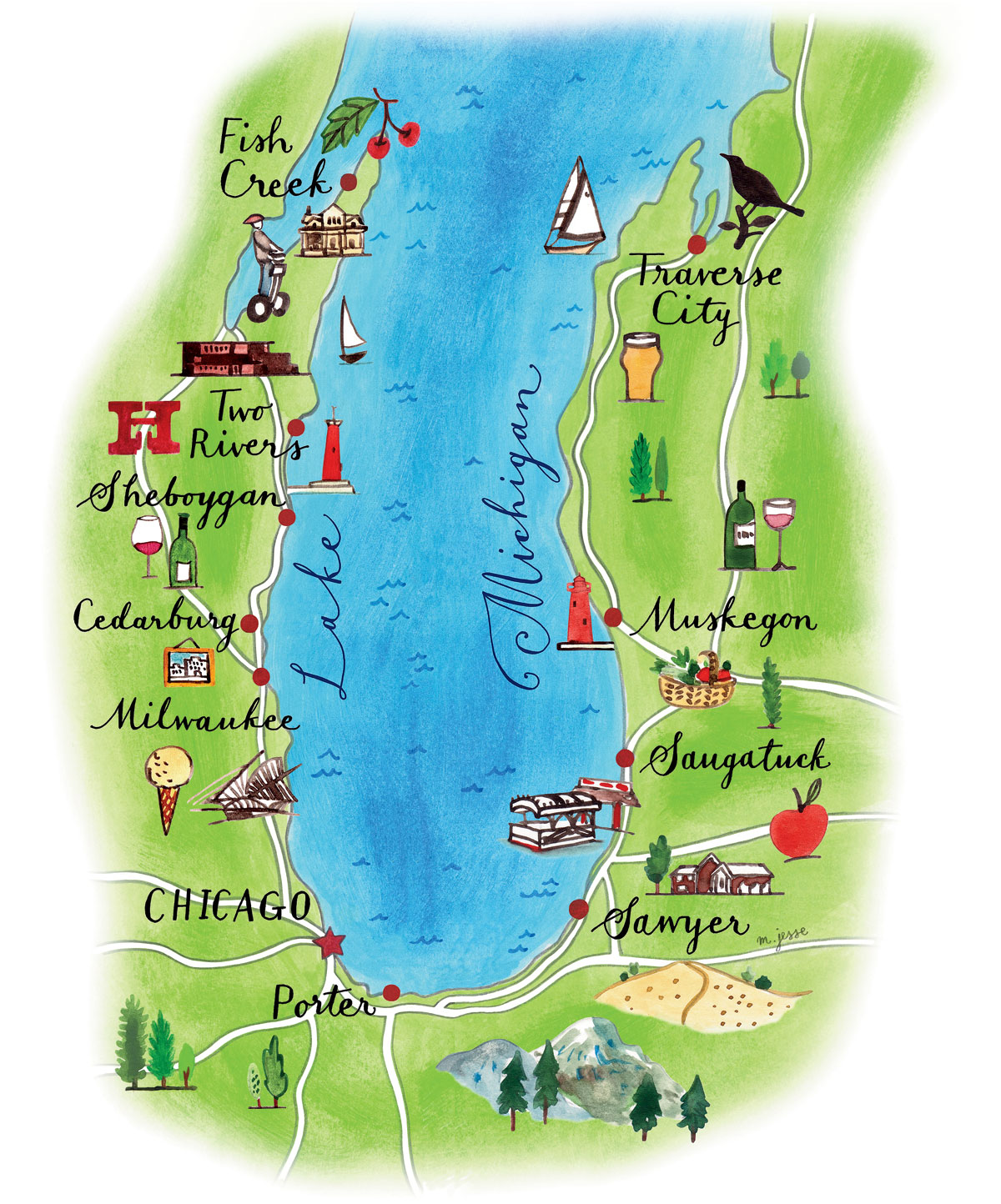 Drive Around Lake Michigan Map - Gretal Gilbertine
