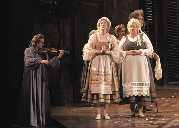 Photo of Amanda Majeski singing as a peasant girl in the Lyric's current production of The Marriage of Figaro