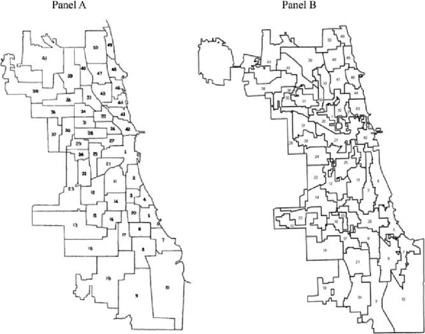 Chicago Ward Map Circa 1960 Panel A And Effective 2015 Panel B Source Kasperson 