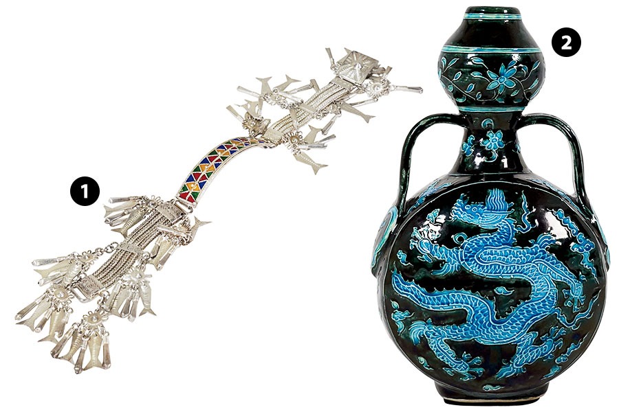 Silver Thai bracelet and porcelain vase