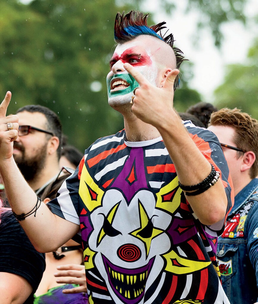 A concertgoer in clown makeup at Riot Fest