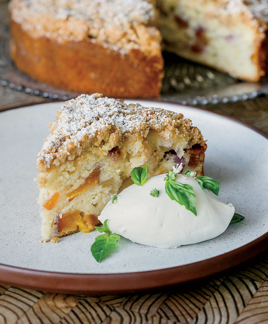 Peach Buckle With Basil Whipped Cream