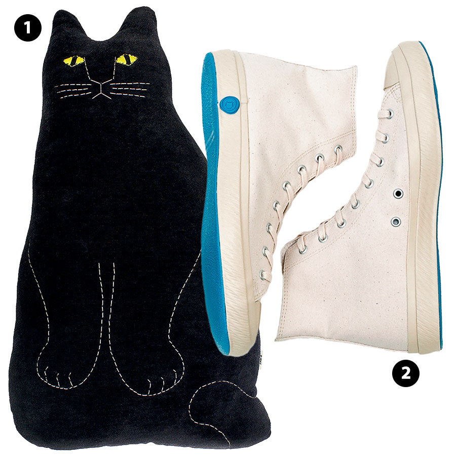 Tomotake black cat cushion and Shoes Like Pottery high-tops from Moth