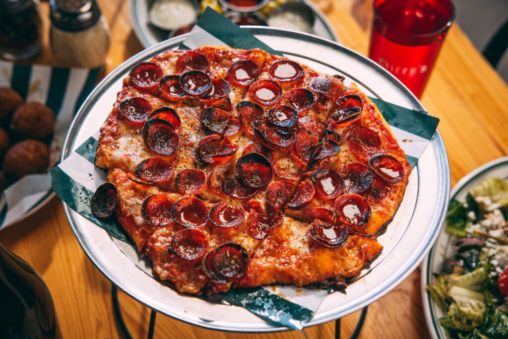 Pepperoni pizza from Dicey’s Pizza & Tavern