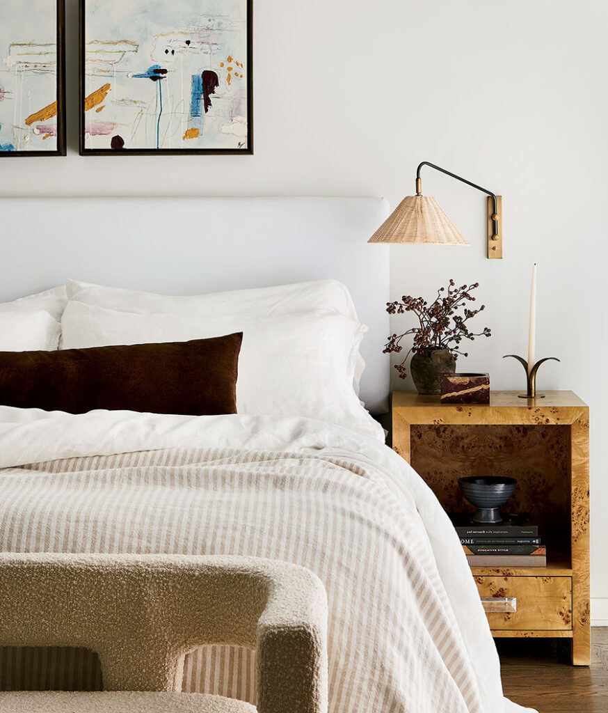 The primary bedroom in the West Town home